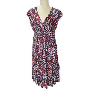 Black Label Evan Picone Fit n Flare Dress Red Black Purple Geometric V Neck 8