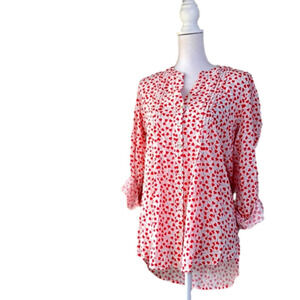 JANE and Delancey Womens Button Down Size M White Red Heart Print 100% Rayon