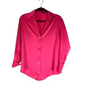 NWOT Zara Hot Pink Satin feel Blouse